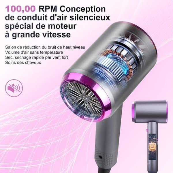Professionel hårtørrer - GRANDSALEY - Mini 1250W - Negative ioner - Let 350 g - 3 indstillinger