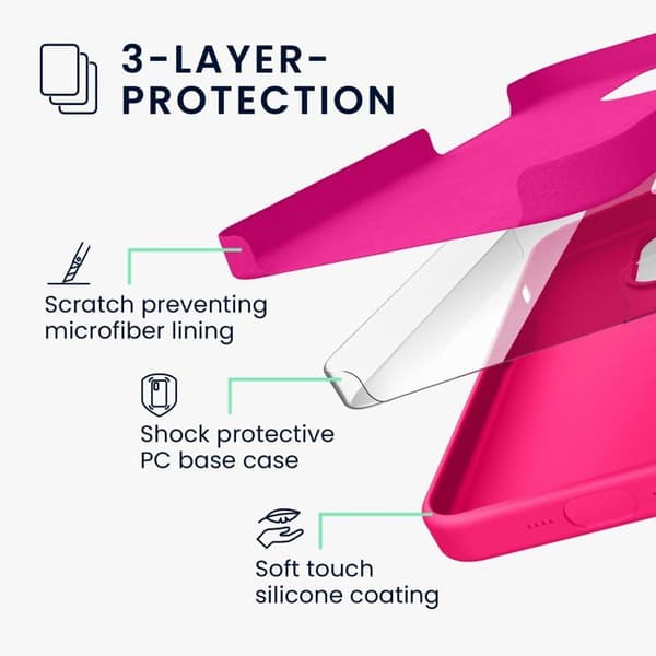 iPhone 15 cover – Ultra-tynd silikone cover, blød berøring, stødresistent design – Fluorescerende pink