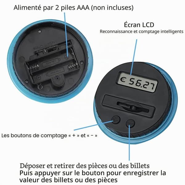 Elektronisk spargris - GRANDSALEY - 1,8 L - LCD-skärm - Transparent ABS - Knappar +/- Transparent