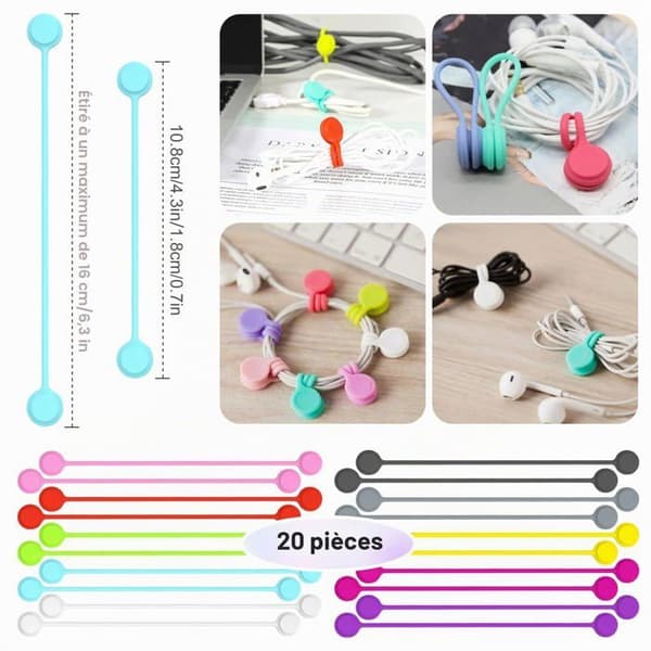 20 Magnetiske Kabelklips, Genanvendelige Silikonekabelholdere