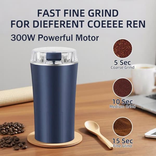 Elektrisk kaffekværn og krydderier - GRANDSALEY - 300 W - Rustfrit stål blade - 250 ml (60 g) - Blå
