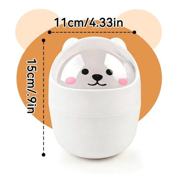 Mini-skrivebordspapirkurv - GRANDSALEY - Panda-model - Dyrelåg - Holdbart plastik - 15,5 x 11 cm Vit