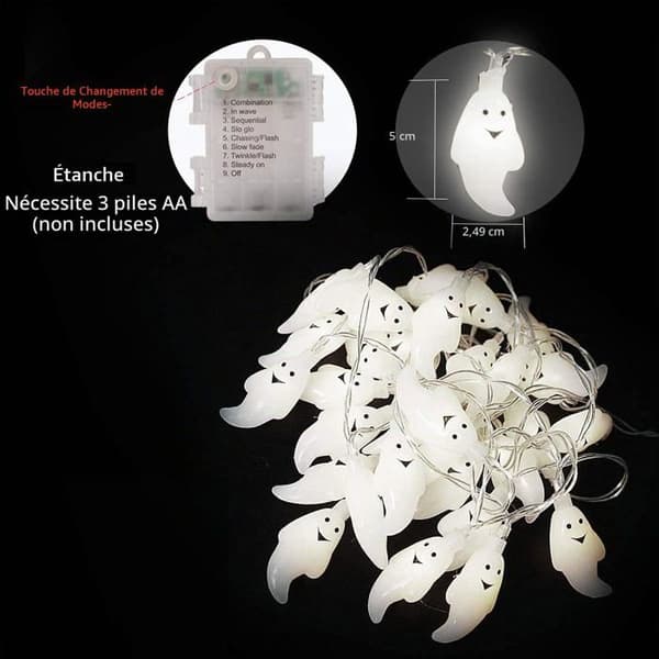 Lysguirlande - GRANDSALEY - Halloween-spøgelser - 3 m - 20 LED - AA-batterier