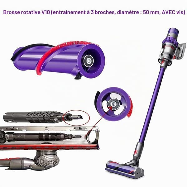 Erstatnings roterende børste - GRANDSALEY - Dyson V10 - Kompatibel V10 - Til tæpper og hårde gulve - Ikke OEM