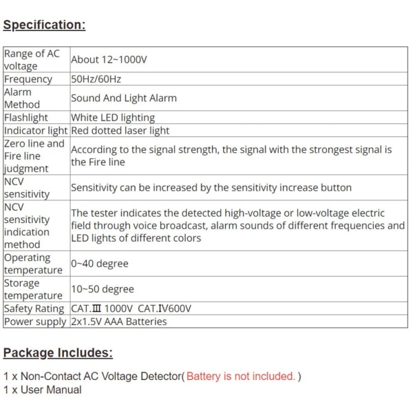 AC Spenningsdetektor Tester Tester Måler VD902 PURE BLACK VD902