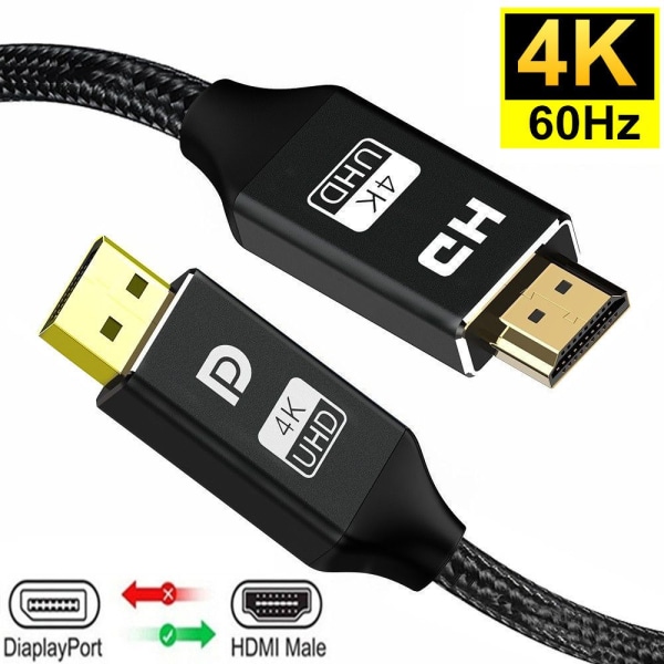 DP til HDMI-kabel 4K 60Hz GRÅ 1,8M Grey 1.8m