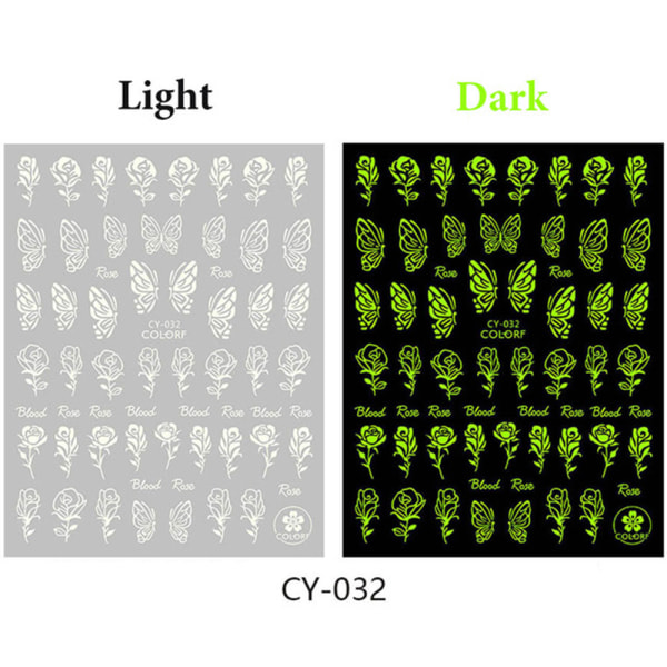 1/6 STK negleklistremerker lysende effekt CY-32