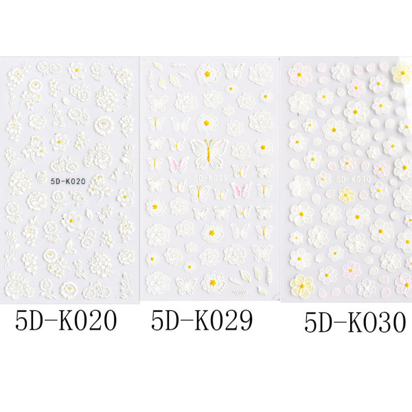 5D prægede neglemærkater Water Transfer Stickers 5D-K017