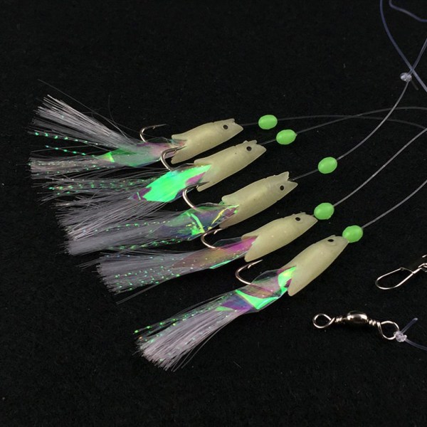 5st/ Set Bundet upp Glow fiskdrag Stringkrok Mjukt bete 1-0