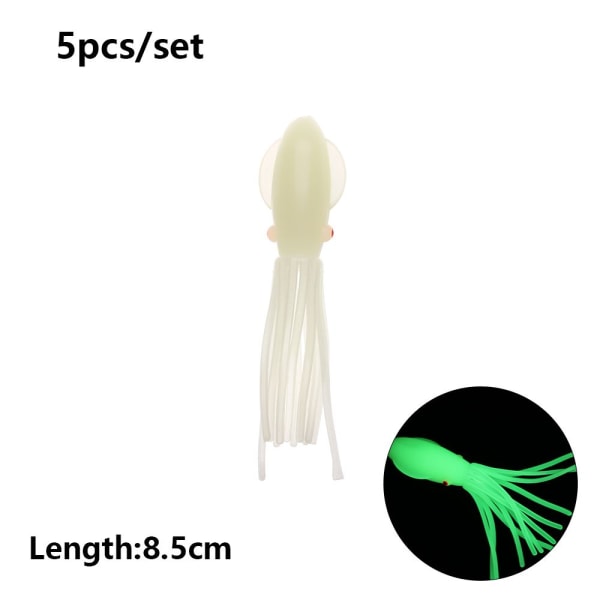5 stk/sett Saltvann blekksprut agn blekksprutskjørt Lure lang hale 8,5 cm