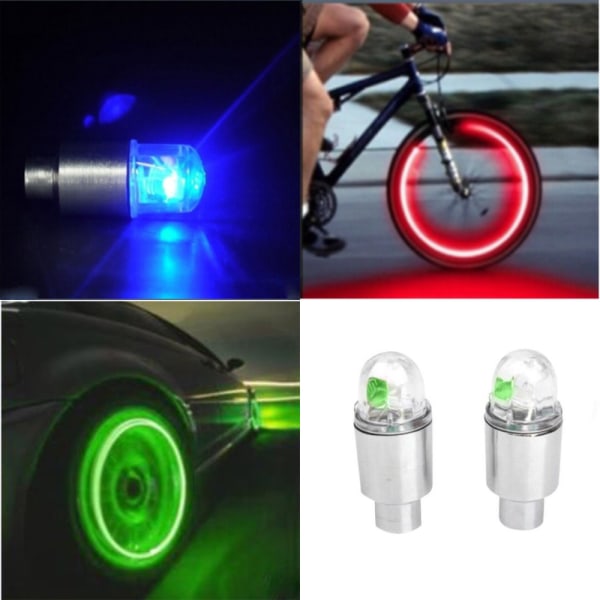 2 stk Cykel LED Flash Lampe Dæk Ventil Hætte Lys Hjul Dæk Pære f172 | Fyndiq