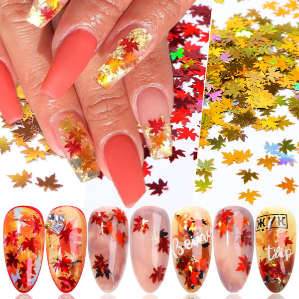 Nail Sequins Maple Leaf Gold Fall Leaves 11