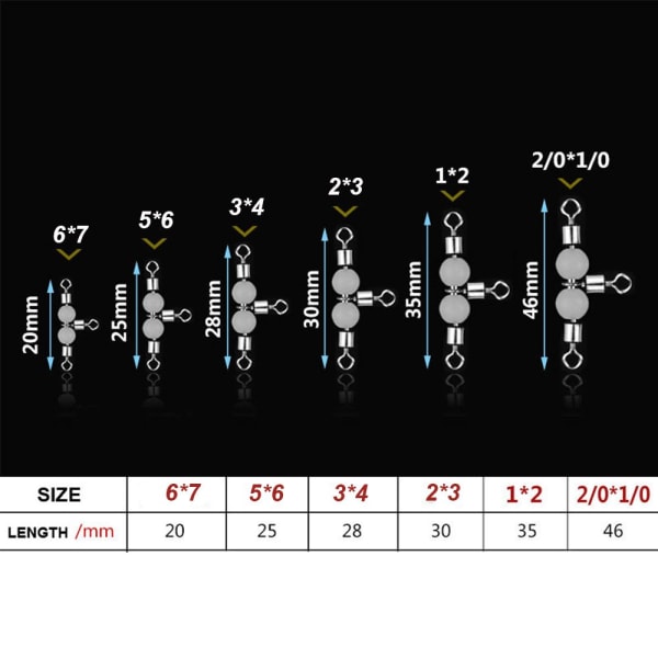 10 stk fiskepinnelinjekobling 3-veis ringrulling 3 x 4
