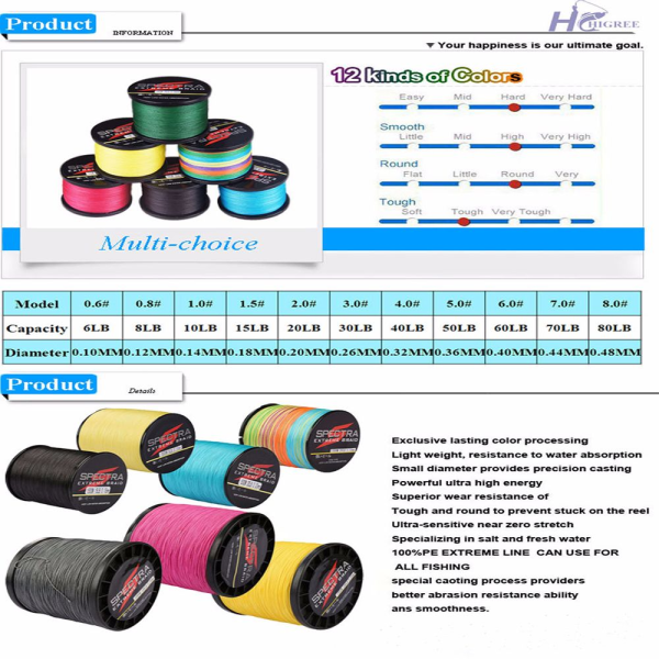 6-80LB havfiskesnøre 4 tråder multifilament tråd GUL
