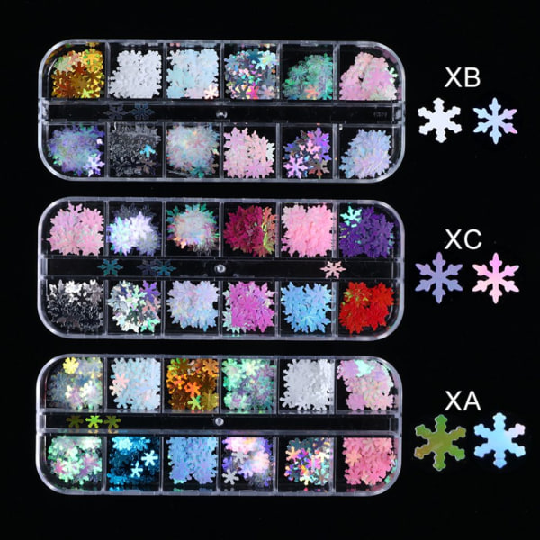 12 Färger/kartong Nagelpaljetter Christmas Snowflakes XC