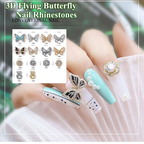 Nail Rhinestones 3D Flying Butterfly 1727