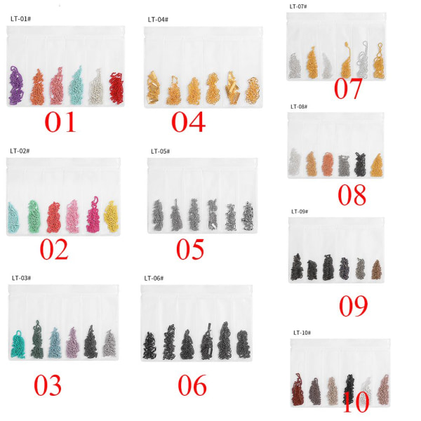 6 designs/pakke Nail Art Metal Kæde Legering Studs DIY Manicure 01