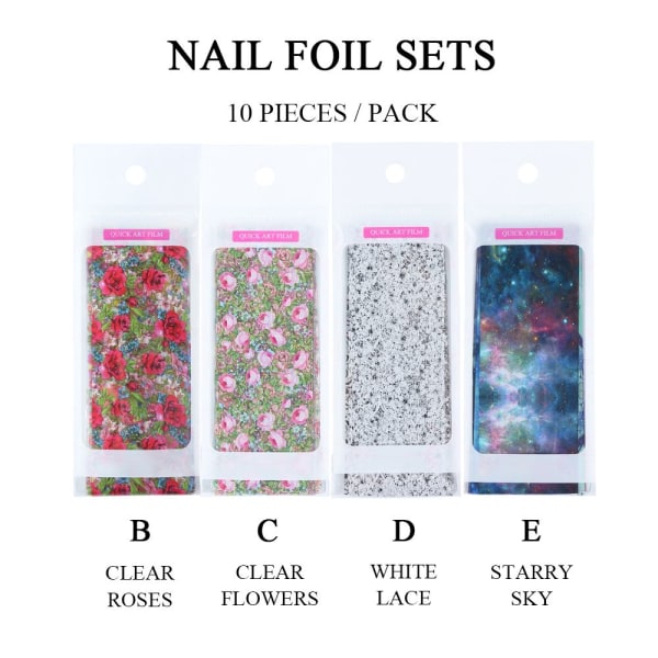 10 st/påse Nail Art Stickers Nail Foil Water Drop C