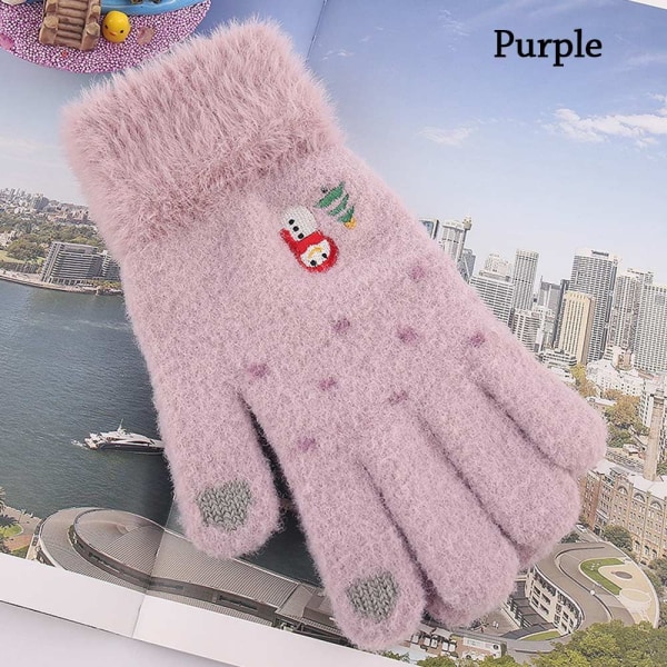 Winter Gloves Knitted Mittens PURPLE