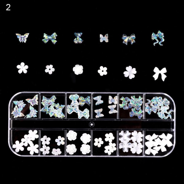 60 stk/eske White Flower Nail Art Charms Nail Art Rhinestones Kit