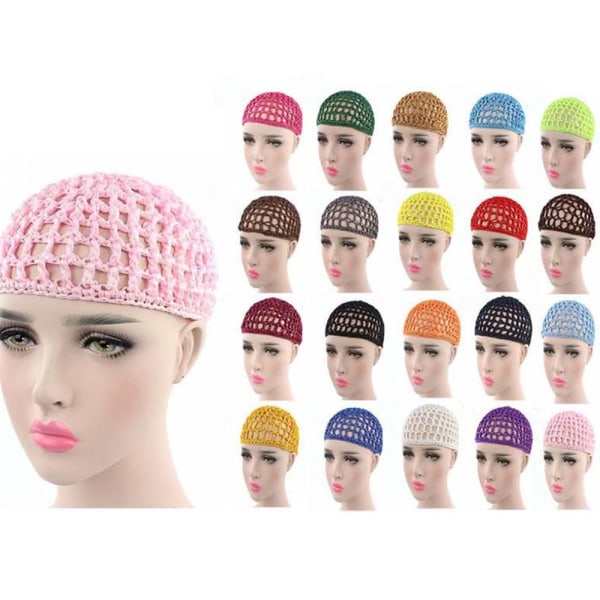 Knit Hair Net Hiustenhoitolippis Cap Cover Turbaanit ROSE PINK