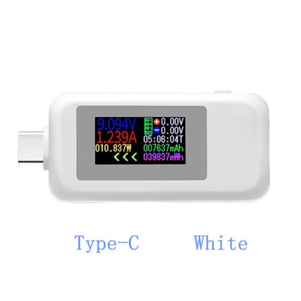 Type-C USB Tester USB-C Spænding Strøm Tester HVID