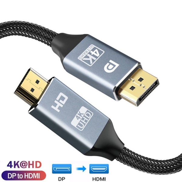DP til HDMI Kabel 4K 60Hz GRÅ 1,8M Grey 1.8m