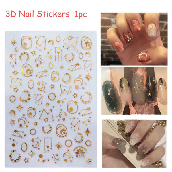 3D Nail Stickers Transfer Decals Metallic Star Moon 3