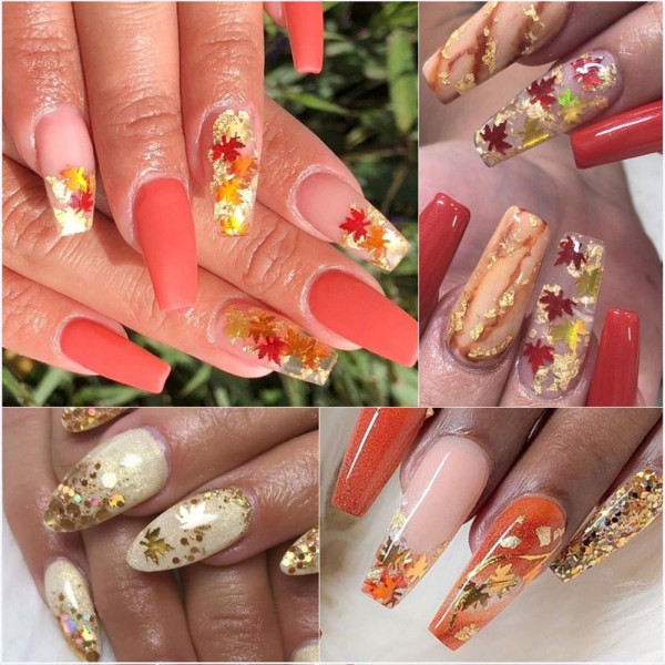 Nail Sequins Maple Leaf Gold Fall Leaves 11