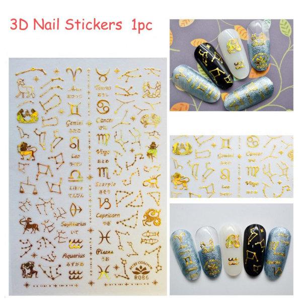 3D Nail Stickers Transfer Decals Metallic Star Moon 3
