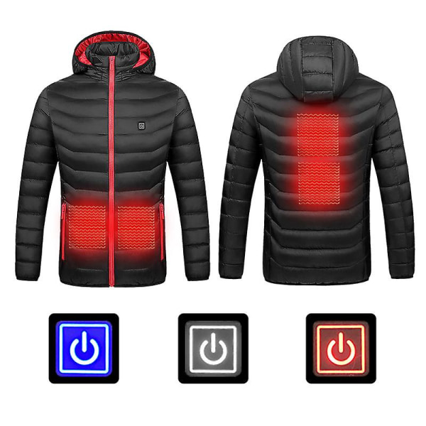 Uppvärmd jacka Vintervärme Huvjacka Thermal kläder Kappa svart väst 3XL