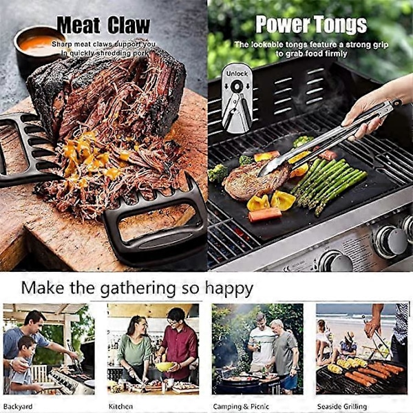 Grillverktygsset i rostfritt stål, Grillverktygsset, Grillredskapstillbehör med förvaringsförkläde, för grillning inomhus och utomhus
