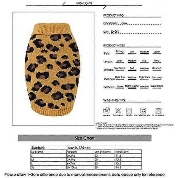 FAMKIT Hundtröja Vinterstickad Leopardmönstrad Valp Varma Kläder Gray XL(Fit for 17.6-22lb)