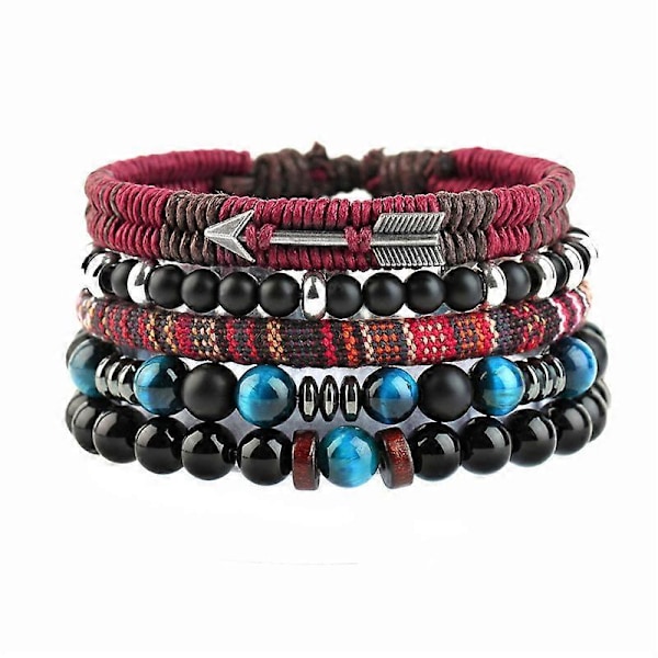 Smycken Vävd Tigeröga Lavasten Konstläder Vävd Sten Pärlstav Multilagerarmband J