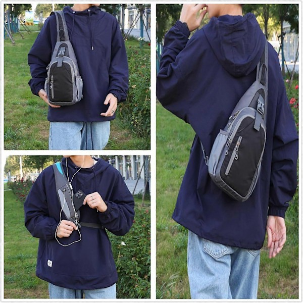 Liten Crossbody Sling Ryggsäck Vandring Dagsväska, Lätt Vanlig Axelväska Flera Fickor Sport Utomhus Resa (Svart)