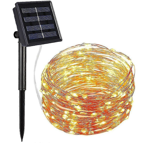 200 LED utomhus solcellsdriven koppartråd ljusslinga festdekoration gul