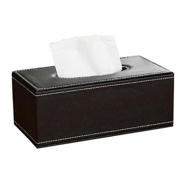 (Svart) PU Läder Ansiktsservettboxhållare Standard Storlek Servettboxskydd