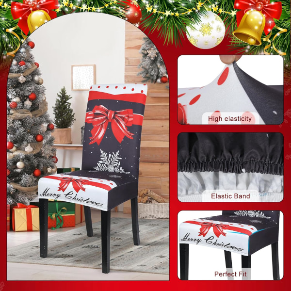 Julmatsalsstolsöverdrag Set om 4, Stretch Xmas Parsons Chair Sl Snowflake+bow 6 Pack