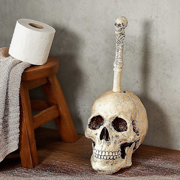 Skelett Gotisk Toalettborste Set, 38cm, Polyresin, Full Färgpalett