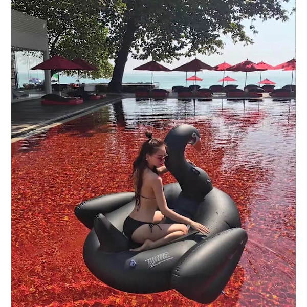 Cool 190cm Svart Svan Jätte Pool Float Uppblåsbar Cirkel Badringar Ride-On Uppblåsbar Madrass Flytande Säng Sommarfest Pool