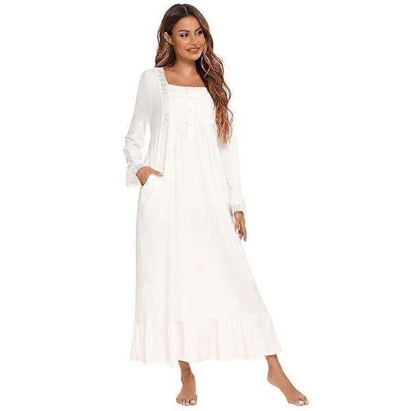 Viktorianska Pyjamas Bomull Pyjamas Långärmad Nattlinne White M