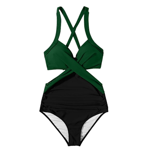 Kvinnor främre kors urklippt baddräkt i ett stycke magkontroll badkläder tankini monokini strandkläder Green XXL