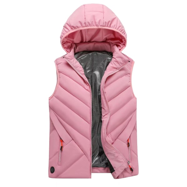 Huva Uppvärmd Väst Vinterväst Thermal Gilet Varm Jacka rosa M