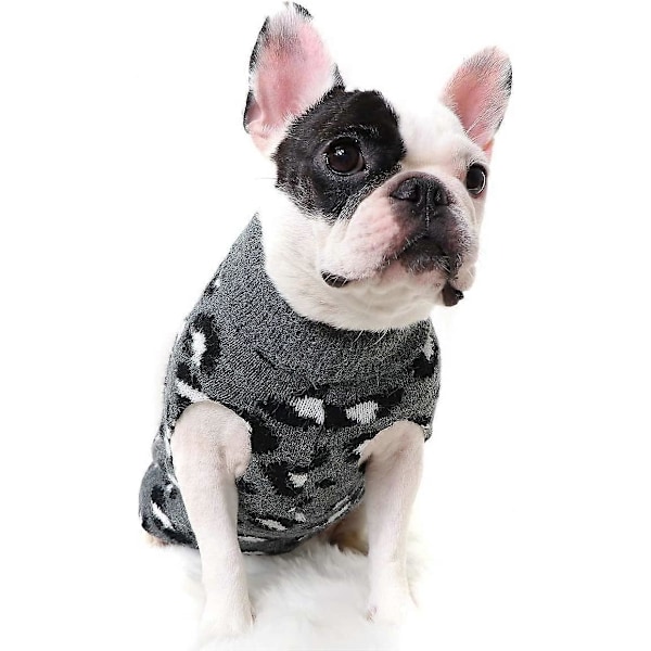 FAMKIT Hundtröja Vinterstickad Leopardmönstrad Valp Varma Kläder Gray M(Fit for 6.6-11lb)