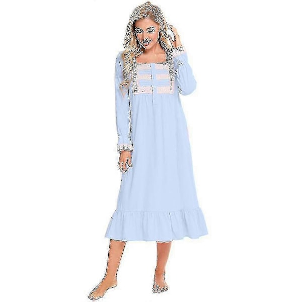 Viktorianska Pyjamas Bomull Pyjamas Långärmad Nattlinne Light blue XL