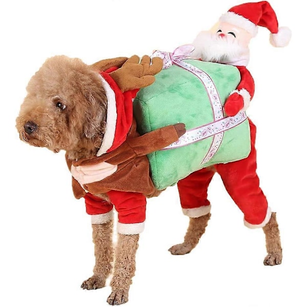 Kaxich Husdjur Hund Tomtedräkt Jul Hund Katt Kläder Xmas Roliga Kläder Huvtröjor Kappa Jumpsuit med Hatt Large