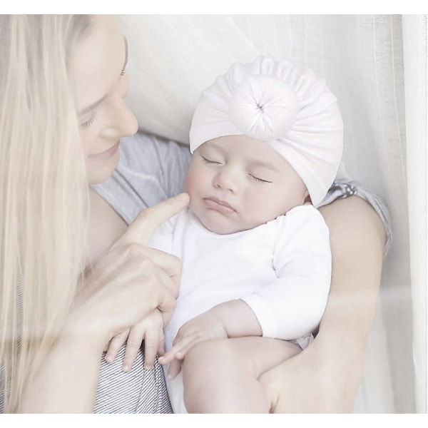 Turban Baby Pannband, Nyfödd Knuthuva, Sjukhusmössa för 3-24 Månader, Spädbarn Flickor Pojkar Mjukt Bomulls Elastiskt Pannband (5-pack), flerfärgad, m