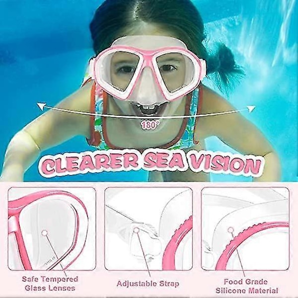 Simglasögon för barn, härdat glas, simglasögon för barn med nässkydd, simglasögon dykmask snorkelmask för barn 6-14 år