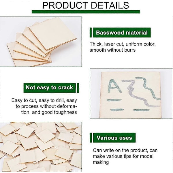 Förpackning med 120 st 5 cm (2 tum) Obehandlade Tomma Fyrkantiga Träskivor Träutskärningar för Pyrografi Målning Skrivning DIY