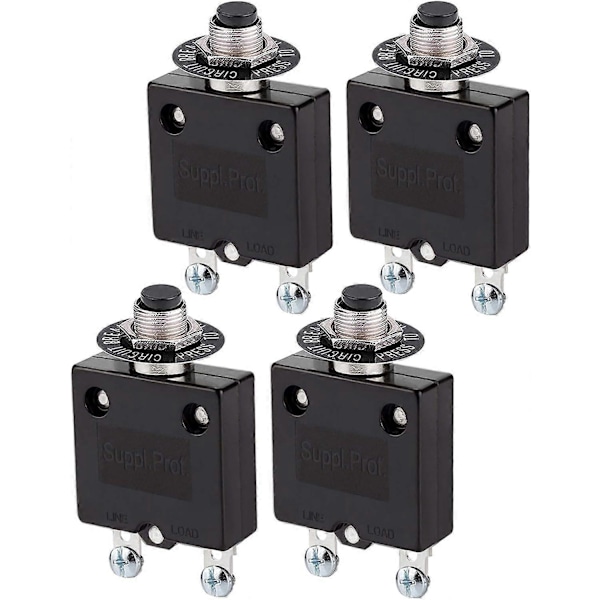 12V/24V DC Tryckknapp Termisk Strömbrytare, 125/250V AC 50/60Hz Tryck Återställ Strömbrytare med Snabbkopplingsplintar (30Amp, 4st)